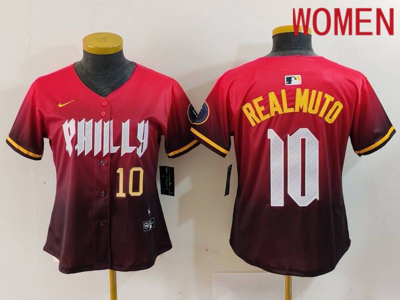 Women Philadelphia Phillies #10 Realmuto Red City Edition 2024 Nike MLB Jersey style 3->women mlb jersey->Women Jersey